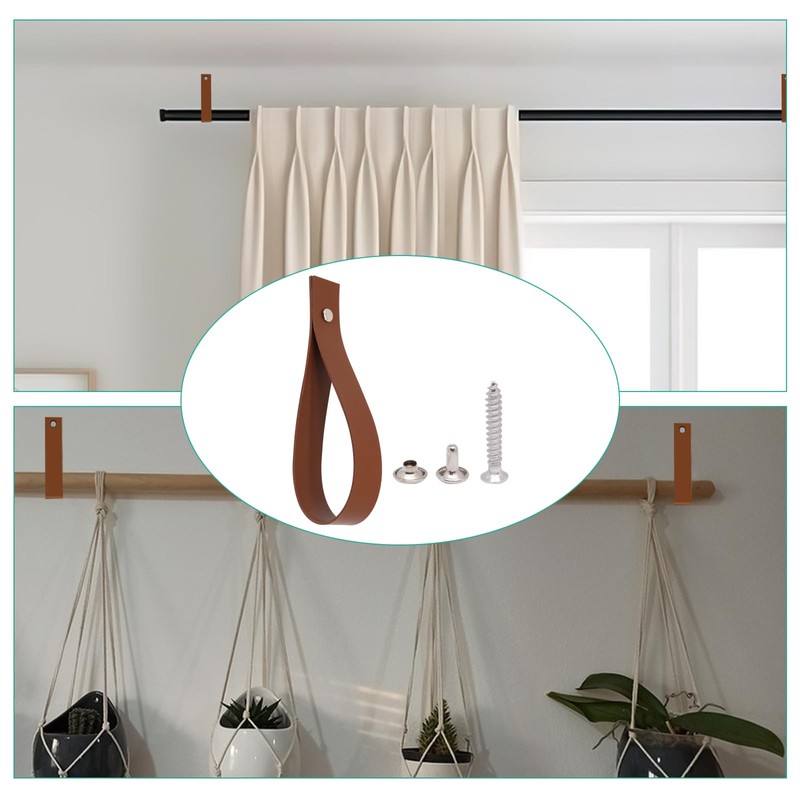 BUXIMN 6pcs Leather Straps for Hanging, Leather Curtain Rod Holder,