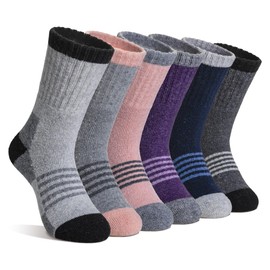 Velice Kids Merino Wool Hiking Socks Toddler Boys Girls Winter Warm Thermal Thick Cushion Crew Boot Socks 6 Pairs(Grey/Blue/Purple, 13-15 Years)