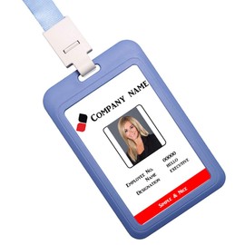 HEYDEFO Vertical ID Card Badge Holder with Detachable Lanyard Heavy Duty Hard Plastic Name Tag ID Card Holder for Business Card Offices Supplies (Grey Blue)
