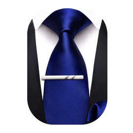 Barry.Wang Boys Ties Solid Color Kids Necktie Handkerchief Clip Set Self Tie Silk for Age 7-14 School Uniforms Formal