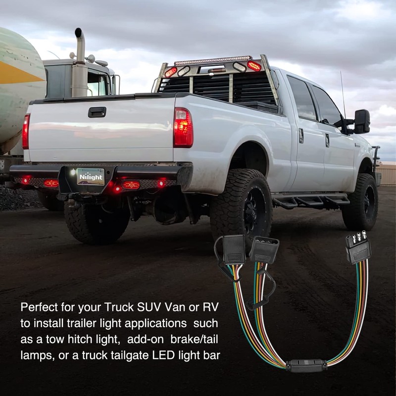 Nilight 4 Way Flat Trailer Y-Splitter Plug and Play Adapter