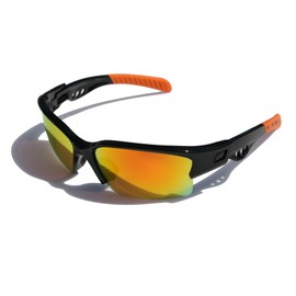 Polarized Sports Wrap Around Sunglasses Perfect for Fishing Cycling (Black, Orange)