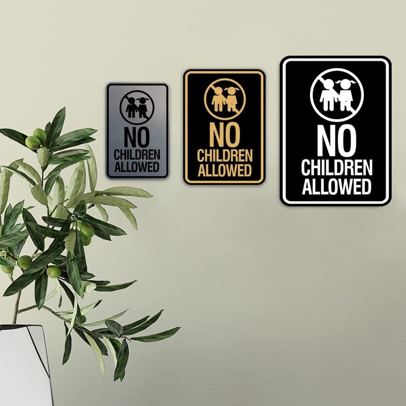 Signs ByLITA Portrait Round No Children Allowed Sign (Brushed Silver)