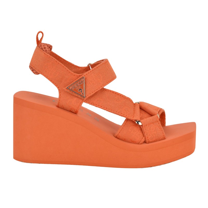GUESS Women's Daysa Wedge Sandal, Orange Logo 800, 7