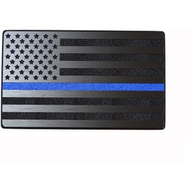 USA American 3D Metal Flag Auto Emblem for Cars Trucks (7"x4", Black with Blue Line)