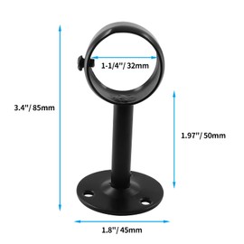 Biaungdo 2 Pcs 1-1/4 Inch Curtain Rod Ceiling-Mount Bracket, Stainless Steel Flange Rod Holder Shower Closet Rod Holder Ceiling Curtain Rod Brackets with Anchor Screw Kit, Black, Locking Design