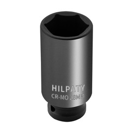 Hilpaty Hexagonal Socket Spanner 28 mm, 1/2 Inch Square Drive Cr-Mo Impact Wrench Insert, Wheel Bolts Nut, 78 mm Total Length