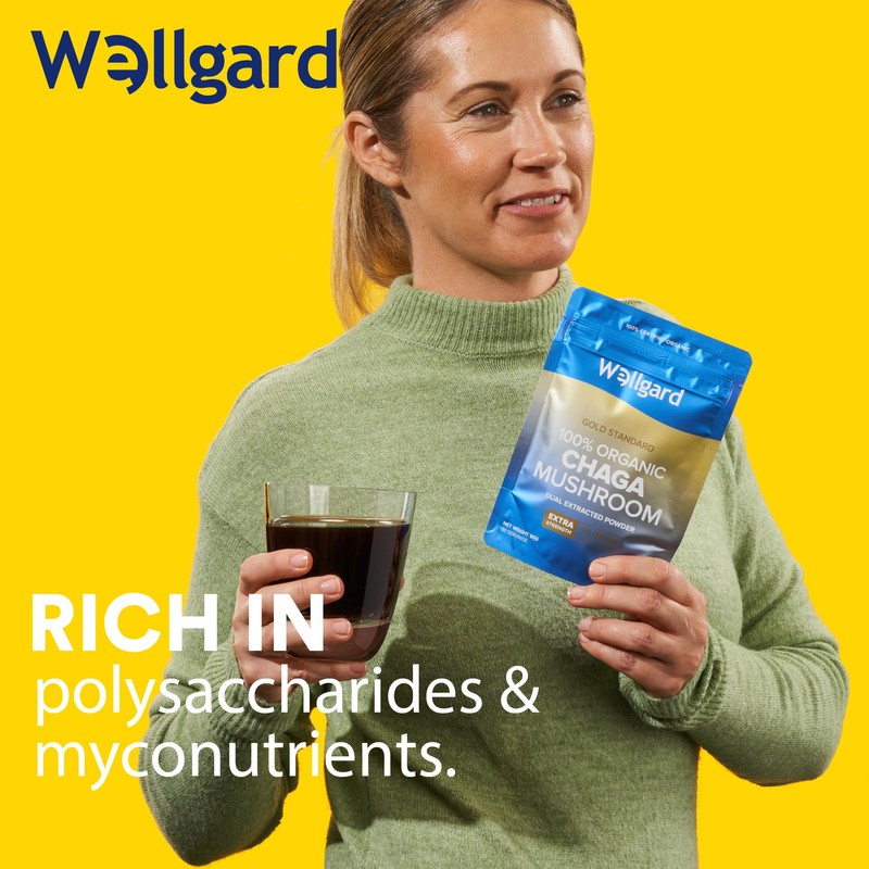 Wellgard Organic Chaga Mushroom Powder 90 Grams - Mushroom Supplement,