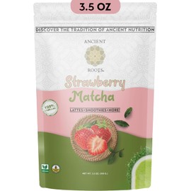Ancient Roots Ancient Roots Ancient Roots Strawberry Matcha Mix - 3.5 oz - Premium Japanese Green Tea with Real Strawberry - No Added Sugar, Filled with Antioxidan Rich Superfood for Lattes, Smoothies, and Baking - 25 Servings