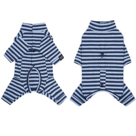 Dog Winter Warmer Fleece Onesie, Bodysuit for Small Medium Large Dogs, Stretchy Cold Weather Pet Warmer Jumpsuit Puppy Onesie Lightweight, Blue Stripe, Small