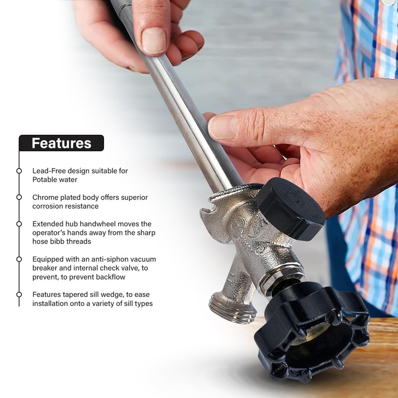 Midline Valve 6 Inch Frost-Free Anti-Siphon Sillcock with Integral Vacuum