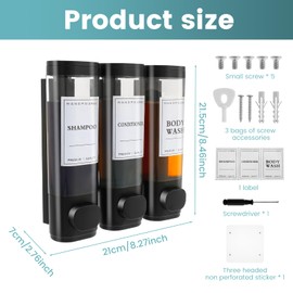 VI Shower Soap Dispenser No Drill Shampoo and Conditioner Dispenser Large Capacity Shampoo Dispenser Easy to Install Versatile Shampoo Dispenser Wall Mounted for Bathroom LUNYUG(Black)
