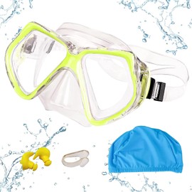 MengQiLe Diving Goggles for Adults, Swimming Goggles, Snorkel Mask, Diving Mask with Nose Cover, 180° Panorama, HD, Anti-Fog, Anti-Leak, Diving Goggles for Adults Over 16 Years (Yellow)