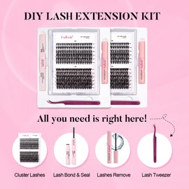 DIY Lash Extensions Kit, Lash Clusters Individual, Lash Bond and Seal, Clusters Lash Glue Remover and Eyelash Tweezers for Eyelash Extensions Beginners (30D+40D-0.07D, 8-16mm, Kit)