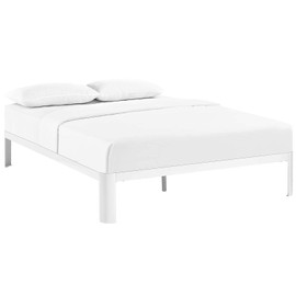 Modway Corinne Steel Modern Mattress Foundation Full Bed Frame with Wood Slat Support in White