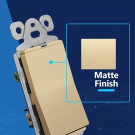 LIDER Minimalist Design Matte Finish Lighted Decorator Switch, Frameless Paddle Light Switch with Locator Light, Grounding Screw, 3-Way or Single Pole, 15A 120V, UL Listed, LS15-3W-GD5P, Gold, 5 Pack