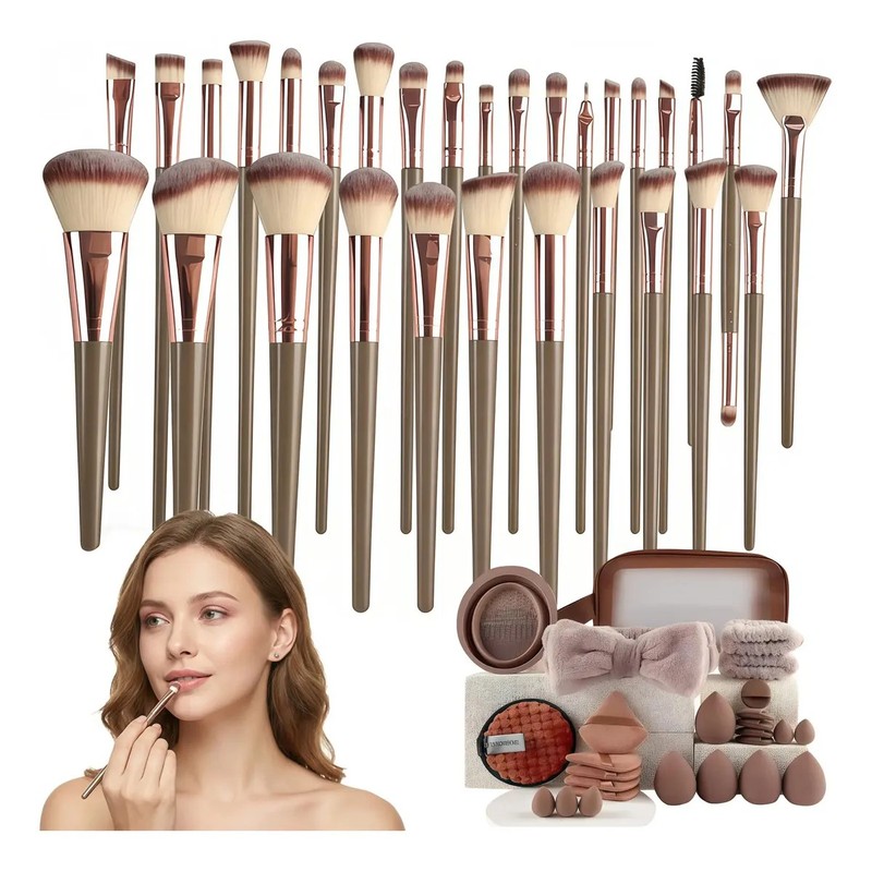 Brochas Maquillaje Profesional Herramientas Cosméticas 56pzs Color Marrón