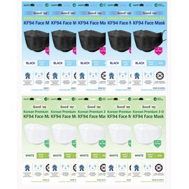 (Pack of 10) (5PCS BLACK,5PCS WHITE Combo set) [Good day] Premium 3D Disposable BLACK AND WHITE KF94 Face Mask, 4-Layer Filters, Protective Covering Dust Mask, Individual Packs, Made in Korea.