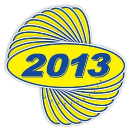 Versa Tags 2013 Oval Model Year Car Dealer Window Stickers Proudly Made in The USA Versa Oval Model Windshield Year Stickers are Blue and Yellow in Color Come Twelve (12) to A Pack
