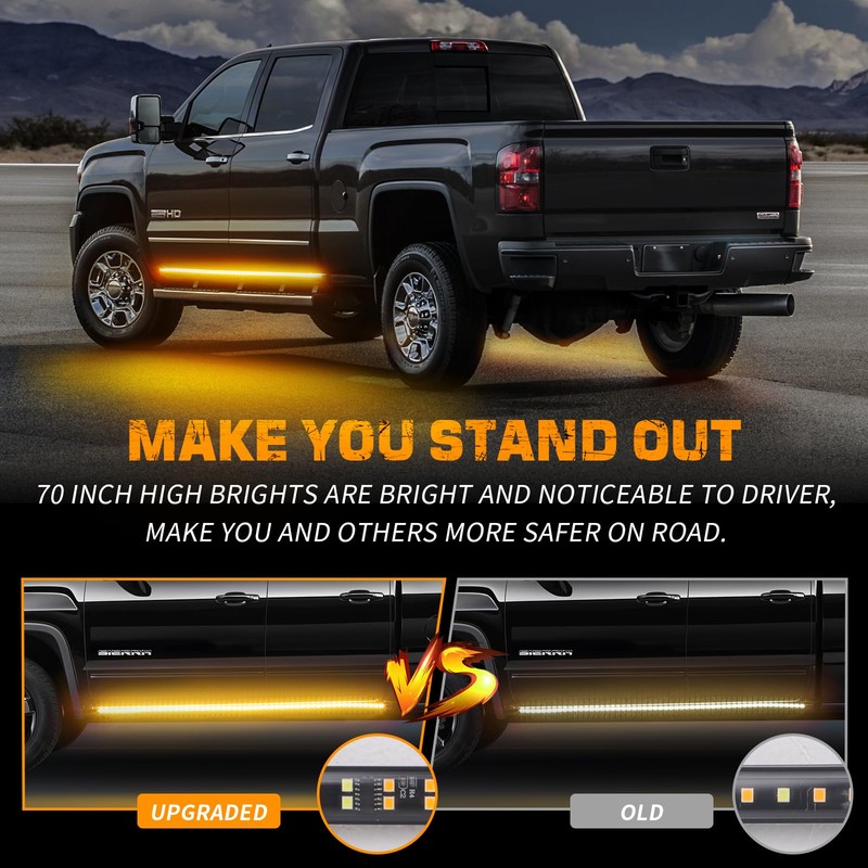 XRIDONSEN 2PCS 70 inch Emergency Truck Amber Strobe Lights Strip