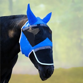 DayoVortex Fly Masks for Horses with Ears and Nose Cover Horse Fly mask with Ears for UV Protection & Sun Shield – Soft Lightweight- Breathable Horse mask(Bule, (Extra-Full) Extra-Large)