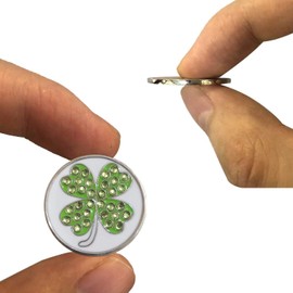 FINGER TEN Golf Ball Marker for Ladies Men Value 6 Pack, Golf Accessories Ballmarker Magnetic fit Golf Divot Tools Hat (Bling Four Clover-6 Pack)