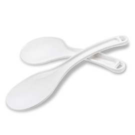 BOHUIZ 2 Pcs Plastic Rice Paddle, Hanging Non-Stick Rice Spoon White Rice Scooper Heat Resistant Rice Cooker Spatula