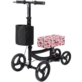 Hechitok Strawberry Flower Memory Pad Knee Scooter Pad Cover Cushion - Knee Rover Pad Accessory Features Removable Cover and Comfortable Memory Foam Cushion Insert - Knee Walker Pad Fits Most Models