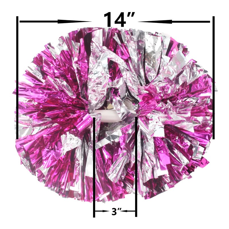Hooshing 2PCS Pink and Silver Cheerleading Pom Poms with Baton