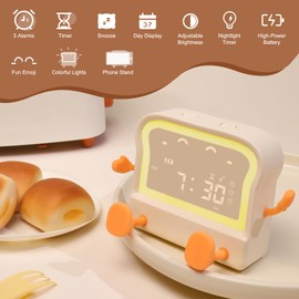 Homealexa Kinderwecker Toast Wecker Kinder Wecker Lernwecker mit Variabler Leise Nachtlicht Schlummerfunktion Timer,12/24 Stunden,3 Alarmes Digitaler Wecker Geschenk für Jungen und Mädchen