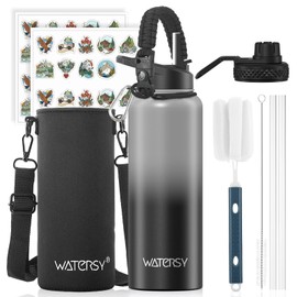 WATERSY Stainless Steel Vacuum Insulated Water Bottle 40oz, Drink Flask Metal Water Bottles 1200ml with 2 Lids Leakproof (Straw Lid and Spout Lid) Keep 24 Hours Cold Drinks for Sport, Work, Travel