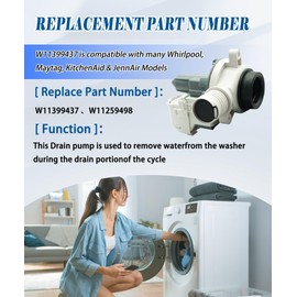 W11399437 Washer Drain Pump Replacement Part Compatible With Whirlpool,Maytag,Kitchenaid & Jennair Models - Replaces W11259498