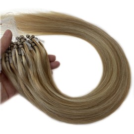 20'' Hair Extensions Micro Loop Rings Beads Human Hair Extensions Remy Hair Extensions Double Drawn - 1g/s 50s/pack - (20" #M27/613 - Dark Blonde/Light Blonde Mixed)