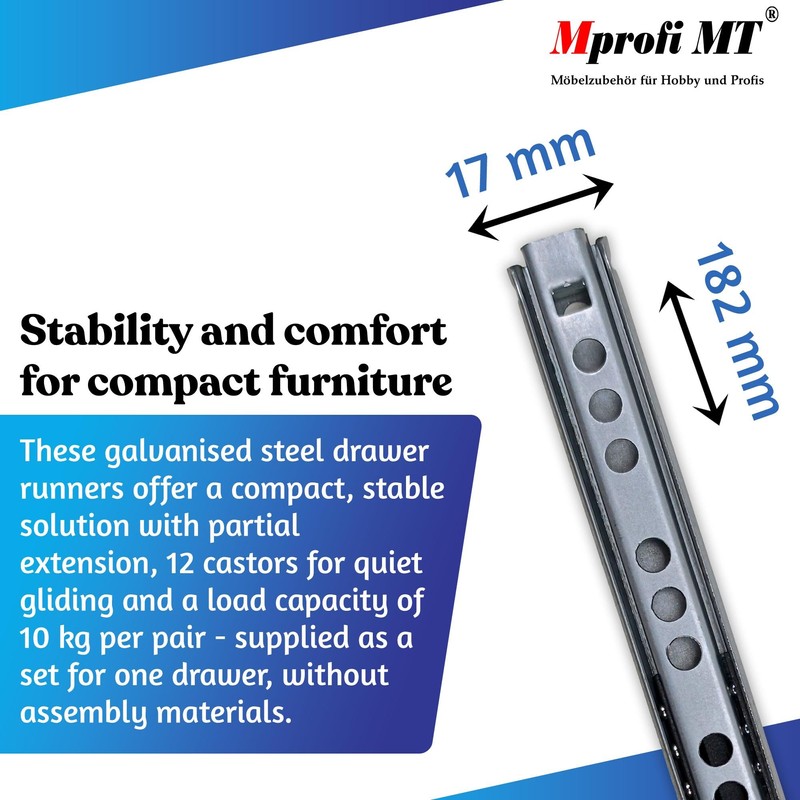 Mprofi MT® 4 Pieces, 2 Pairs | Drawer Runners 182mm