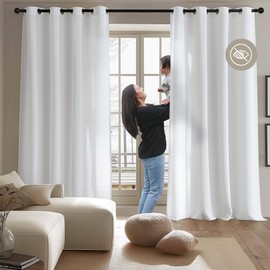 LYBHZDQ White Privacy Sheer Curtains Semi with Light Filtering, Non See Through Net Curtains Windows Drapes for Bedroom Living Room 2 Panels, Thermal Insulated W52 X L84 (Snow White, 132 x 214cm)