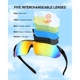 Hurdilen Polarized Cycling Sunglasses for Men Women, 5 Lenses UV Protection Anti-Glare Glasses for Sports, Baseball, Running