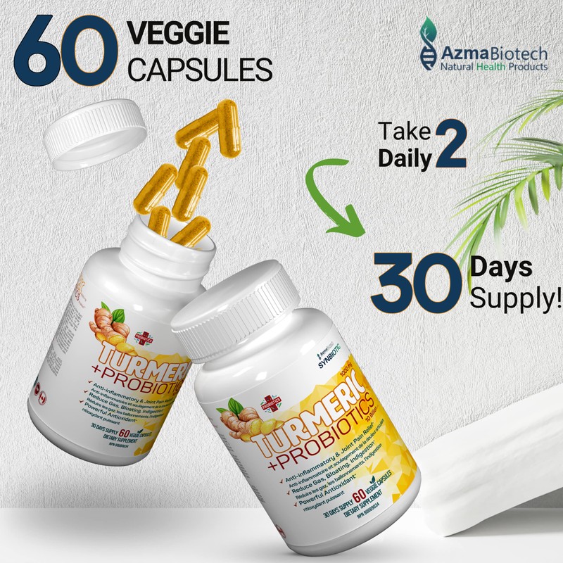 Turmeric Curcumin & Probiotic Capsules - 1000mg (2 caps) Organic