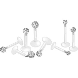PIERCINGLINE PTFE Labret with Internal Thread + Titanium Attachment with Epoxy Ball Crystal Clear Piercing Ear Helix Lip, Titanium PTFE Titanium Epoxy resin