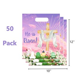 Onmlkkd 50 Pack He is Risen Bags for Kids Large 12''x10'' Religious Easter Bags Christian Easter Gift Bags for Goodies for Eggs Bulk Treat Bags