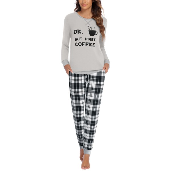 Ekouaer Pajamas Sets for Women's Long Sleeve with Plaid Pants