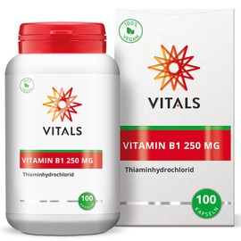 Vitals - Vitamin B1 Thiamine Hydrochloride or Thiamine, 250mg, 100 Capsules. 100% Vegan. In a vegetable capsule, supplemented with an excipient from natural sources.