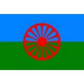 Ruffin Roma Flag 3x5 ft Gypsy Romani People Banner Romany Gypsies Wheel Chakra Blue