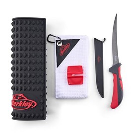 Berkley Hook ‘Em and Cook ‘Em Fillet Kit, Includes 20” x 12” Rubber Fillet Mat, 7” XCD Stainless Steel Knife, Handheld Knife Sharpener and Microfiber Towel
