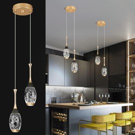 BBLLWJ Modern Black Gold Pendant Light Dimmable LED Ceiling Light Fixtures Mini Teardrop Crystal Pendant Lighting for Kitchen Island Bedroom Hallway Entryway (2 Light)