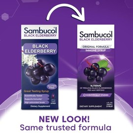 Sambucol Black Elderberry Syrup - Black Elderberry Liquid, Immune Support for Kids and Adults, High Antioxidants, Gluten Free - Original Formula, 4 Fl