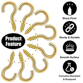 100 Pcs 1/2 Inch Mini Ceiling Screw Hooks, Metal Durable Screw in Hooks, Gold Cup Hooks Screw in for Hanging Jewelries Keys Caps for Kitchen, Garden, Indoor Outdoor Use