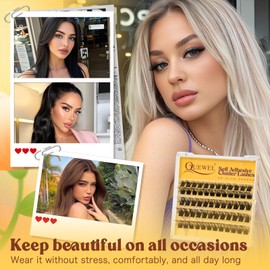 QUEWEL Self Adhesive Eyelash Extensions Natural Look Glue-Free 60 Reusable Eyelashes Set for Beginners Easy to Apply (MJ02)