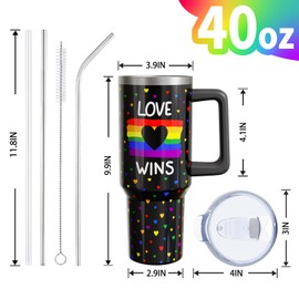 Sabobo Pride Rainbow Love Wins 40oz Tumblers with Handle and Straw