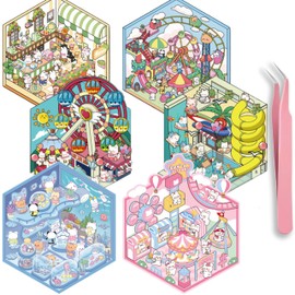 DIY 3D Stickers Kit for Teens - 6 Sets Create Your Own Mini Shop, Cute Cartoon Scene Stickers with Miniature Designs, Arts and Crafts Gift for Adults