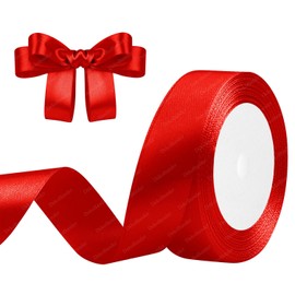 Red Solid Satin Ribbon, 1Inch x 25 Yards Silk Fabric Ribbons for Crafts, Gift Wrapping, Hair Bows, Floral Bouquets, Sewing, Wedding Party Decoration and More